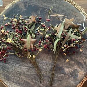 Kirklands Rice Berry Picks with metal tin stars primitive basket vase fillers
